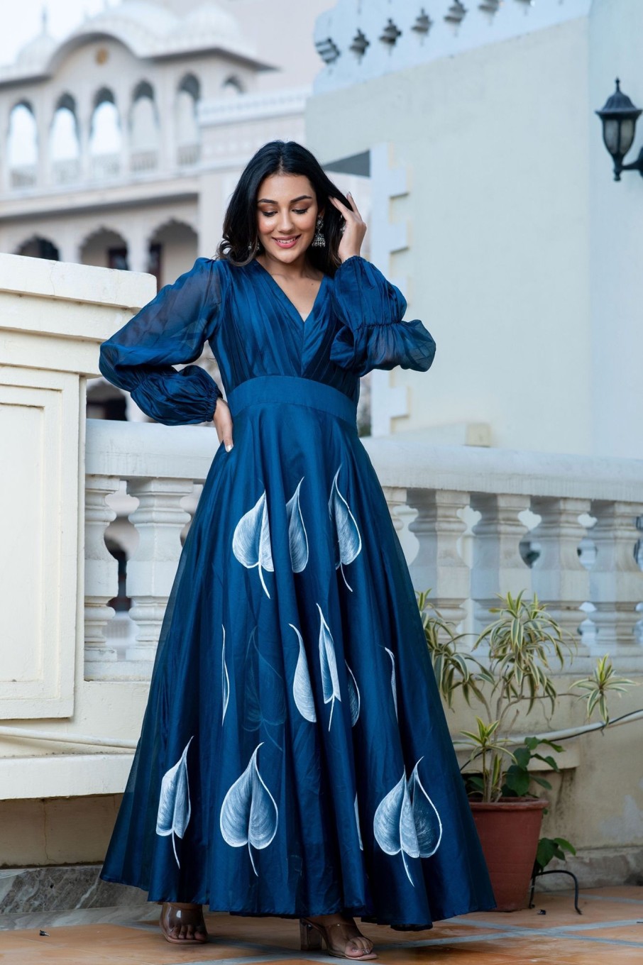 Women SARAS THE LABEL | Women'S Fannah Hand Painted Styled Gown - Saras The Label