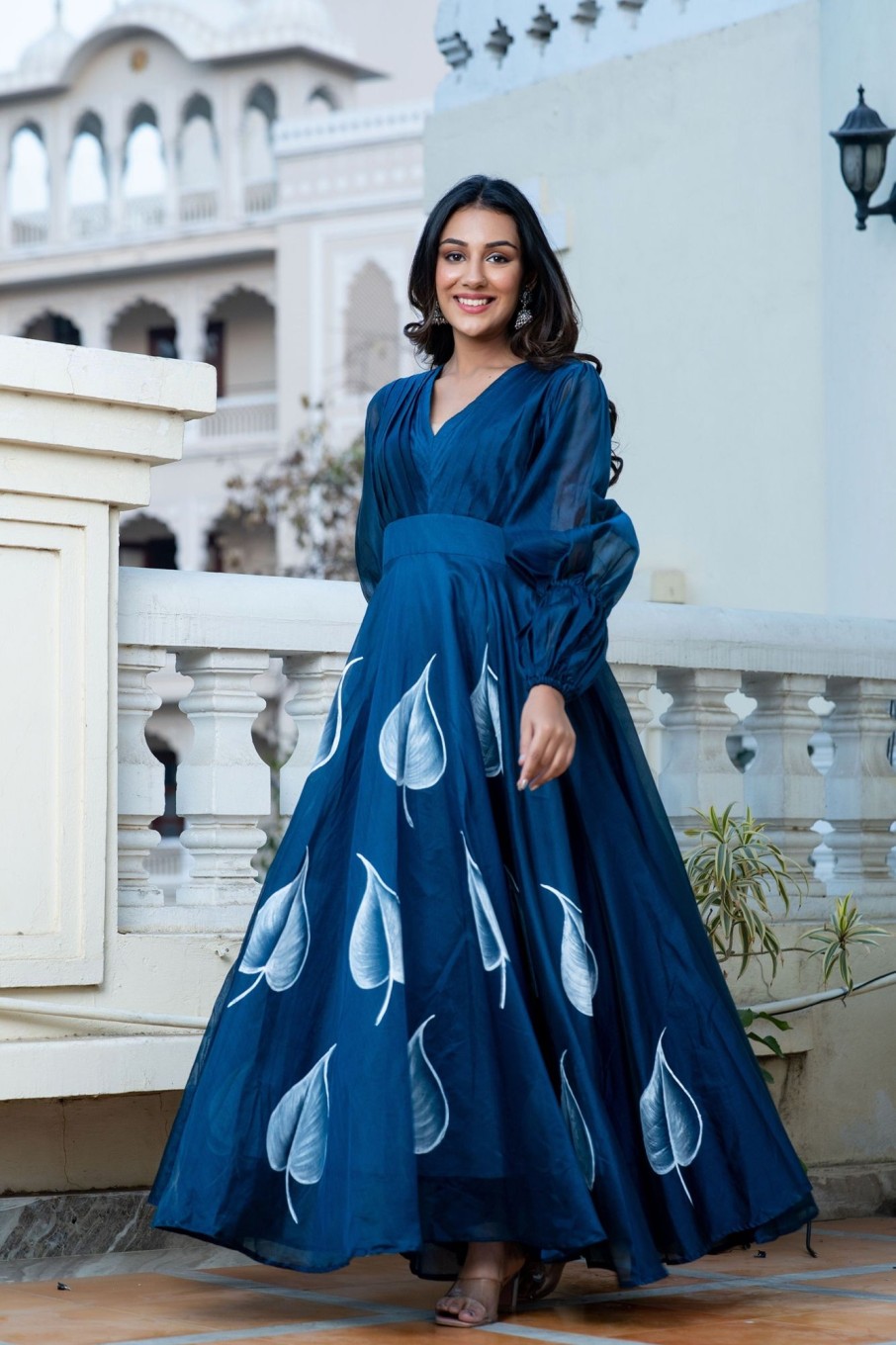 Women SARAS THE LABEL | Women'S Fannah Hand Painted Styled Gown - Saras The Label