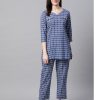 Women Meeranshi | Women'S Blue Pure Cotton Printed Night Suit - Meeranshi