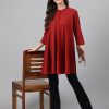 Women Janasya | Women'S Dobby Cotton Solid A-Line Tunic - Janasya Maroon