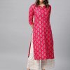 Women Anubhutee USA | Women'S U0026 Golden Printed Straight Kurta - Anubhutee Usa Pink