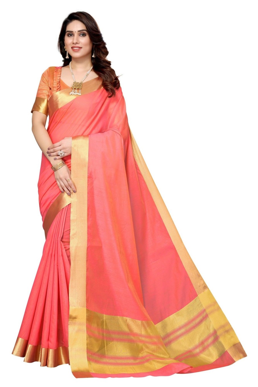 Women Vamika | Women'S Cotton Polyester Silk Weaving Saree - Vamika Peach