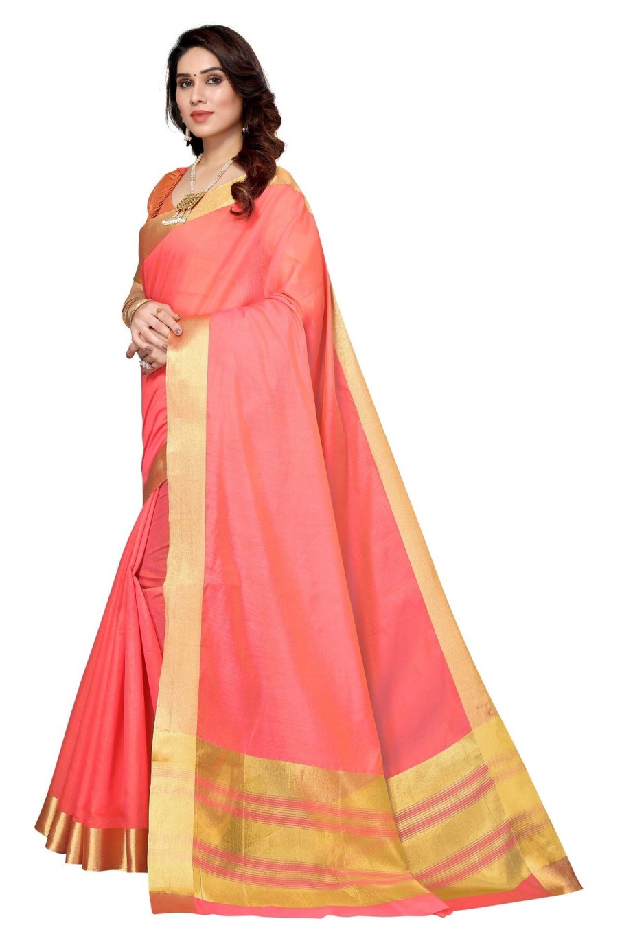 Women Vamika | Women'S Cotton Polyester Silk Weaving Saree - Vamika Peach