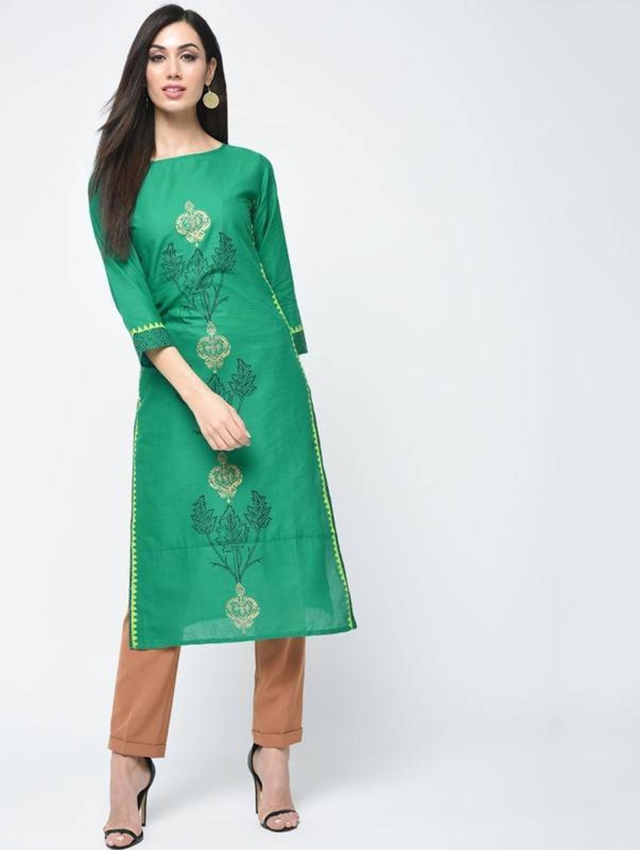 Women Aniyah | Women'S Block Printed Straight Kurta - Aniyah Turquoise