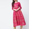 Women Aniyah | Women'S Block Printed Angrakha Kurta - Aniyah Fuchsia