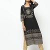 Women CHEERA | Women'S Straight Foil Printed Long Kurta Only - Cheera Black