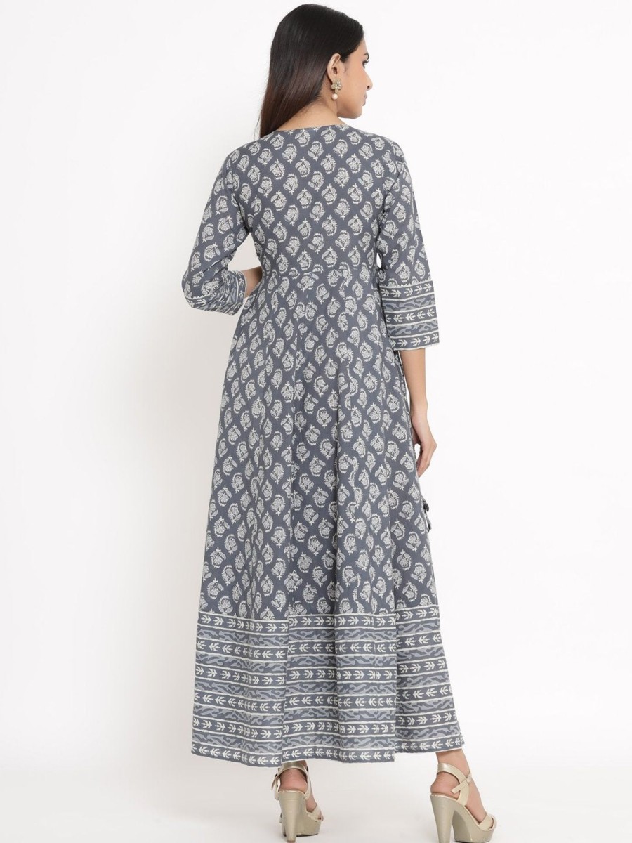 Women Kipek | Women'S Printed Cotton Fabric Anarkali Color - Kipek Grey