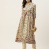 Women Juniper | Women'S Floral Printed Panelled Kurta With Mask - Juniper Beige