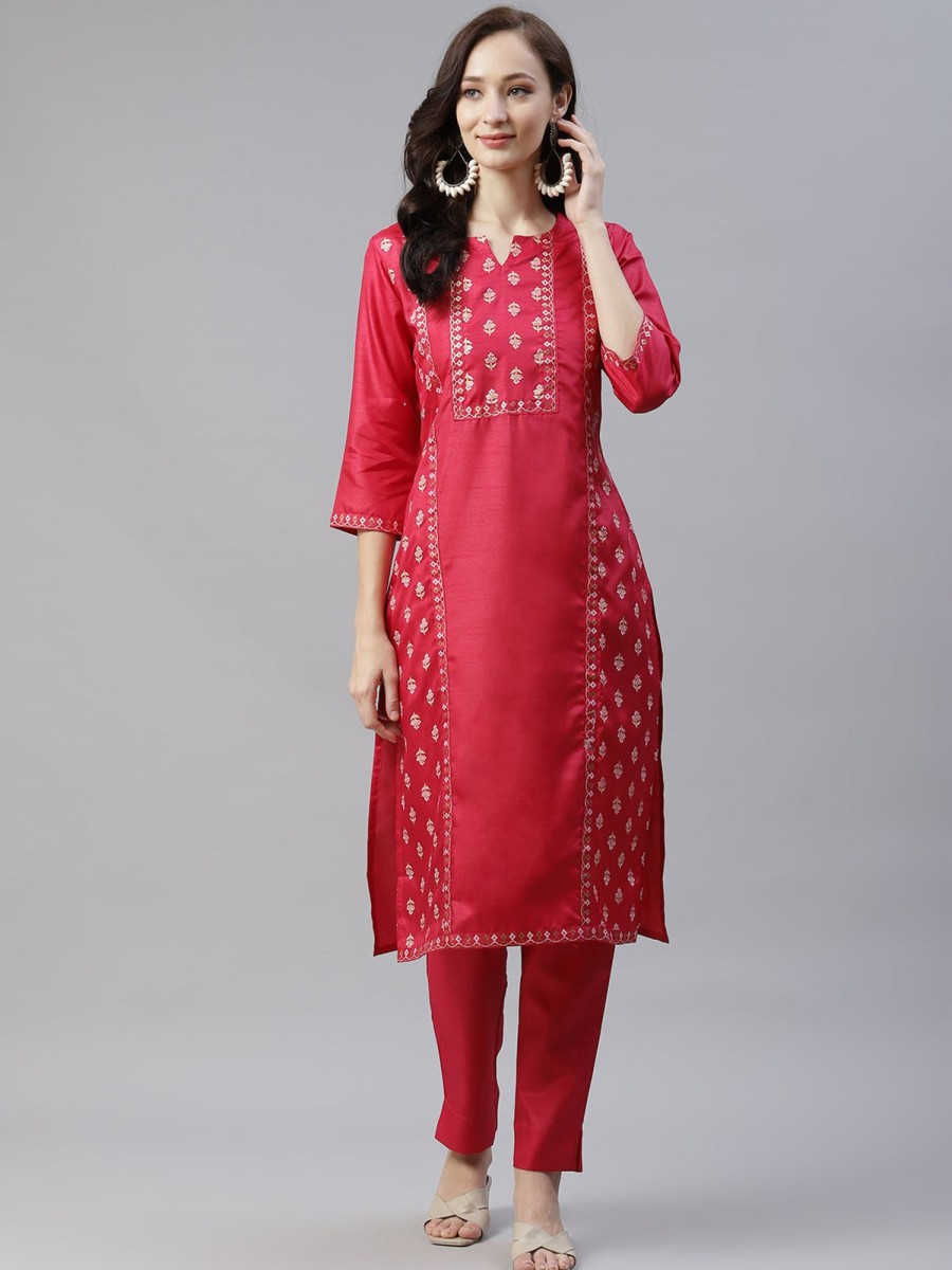 Women Ziyaa | Women Pink Silk Kurta By Ziyaa (1 Pc Set)