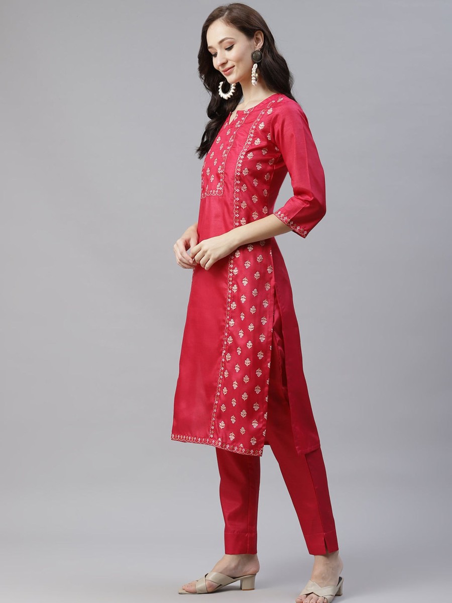 Women Ziyaa | Women Pink Silk Kurta By Ziyaa (1 Pc Set)