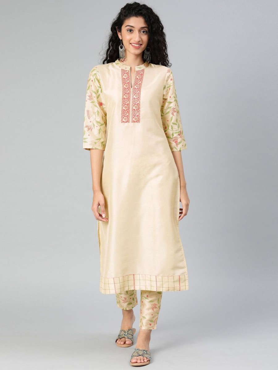 Women Ziyaa | Women Silk Kurta By Ziyaa (1 Pc Set) Cream