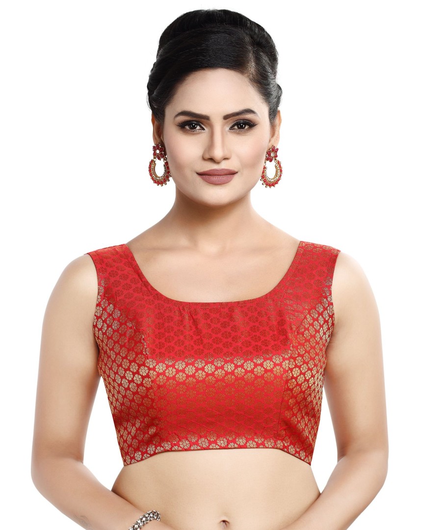 Women Madhu Fashion | Women'S Sleeveless Brocade Readymade Saree Blouse - Madhu Fashion Red