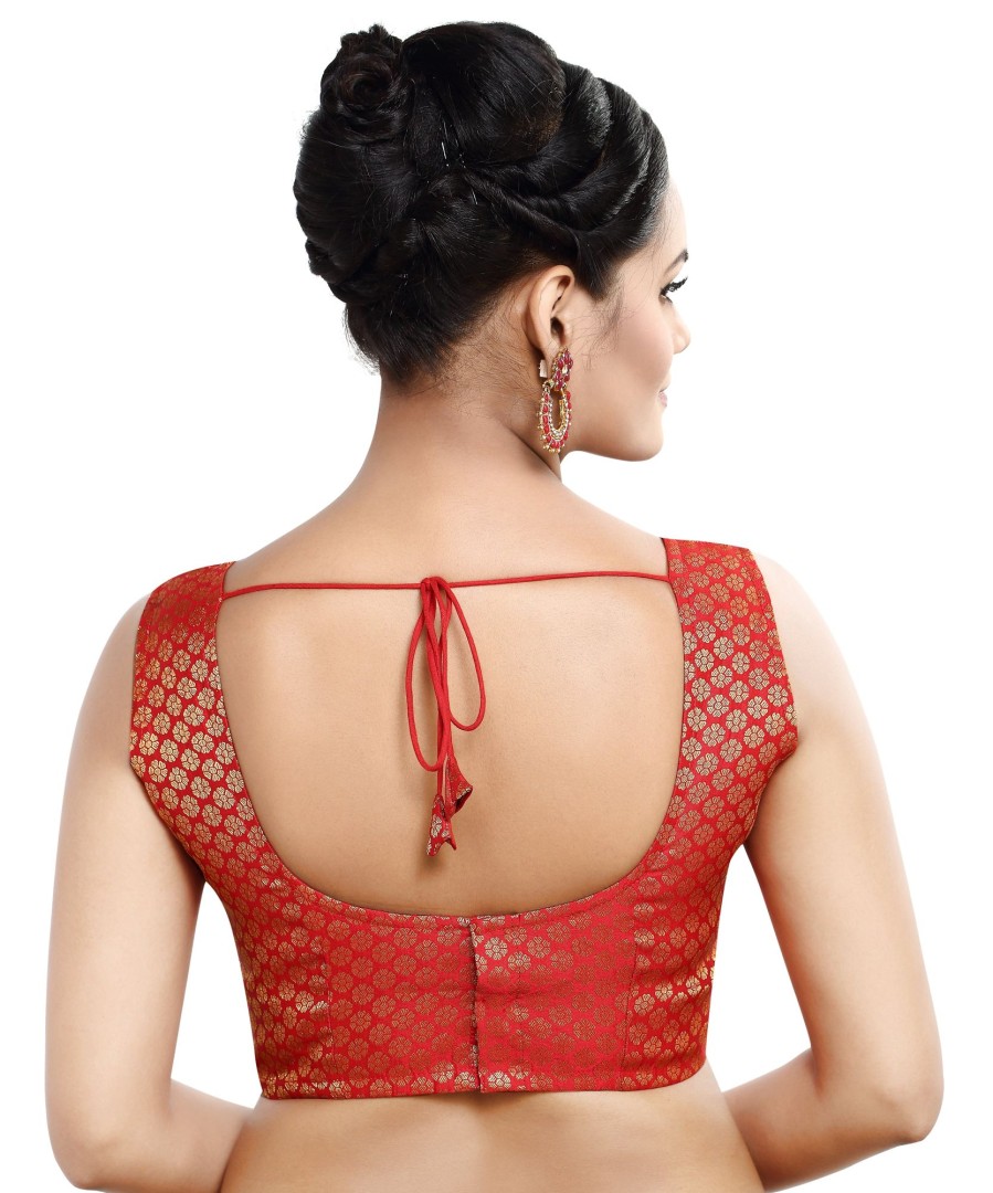 Women Madhu Fashion | Women'S Sleeveless Brocade Readymade Saree Blouse - Madhu Fashion Red