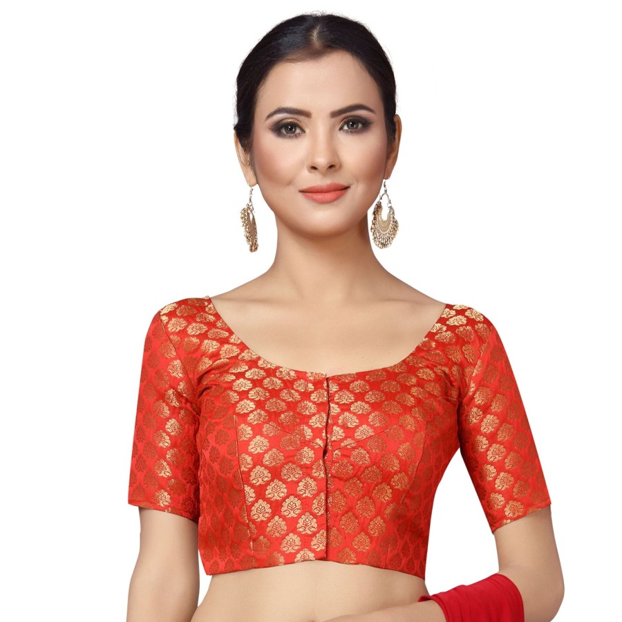 Women Shringaar | Women'S Red Brocade Saree Blouse By Shringaar- 1 Pc