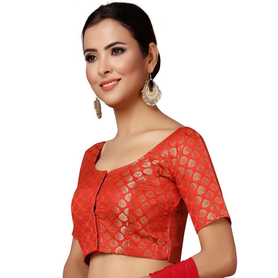 Women Shringaar | Women'S Red Brocade Saree Blouse By Shringaar- 1 Pc