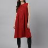 Women Janasya | Women'S Solid Dobby Cotton Tunics - Janasya Maroon