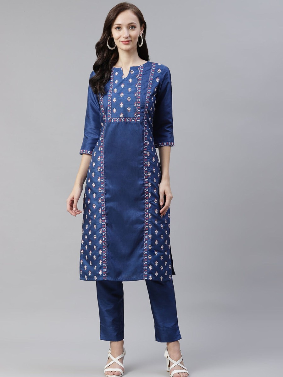 Women Ziyaa | Women'S Blue Poly Silk Kurta - Ziyaa