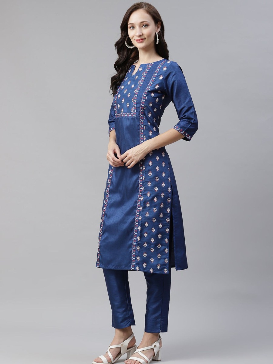 Women Ziyaa | Women'S Blue Poly Silk Kurta - Ziyaa