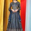 Women Phenav | Women'S Ethnic Motifs Printed Embellished Silk Empire Ethnic Gown With Dupatta - Phenav Blue