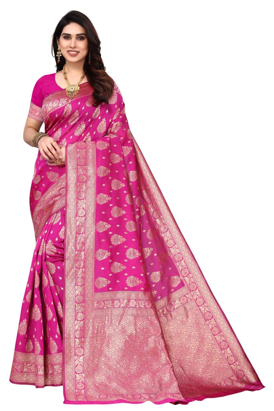 Women Varanga | Women'S Color Banarasi Silk Saree With Blouse - Varanga Pink