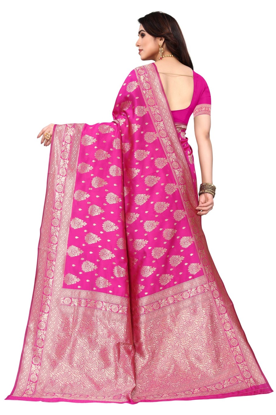 Women Varanga | Women'S Color Banarasi Silk Saree With Blouse - Varanga Pink