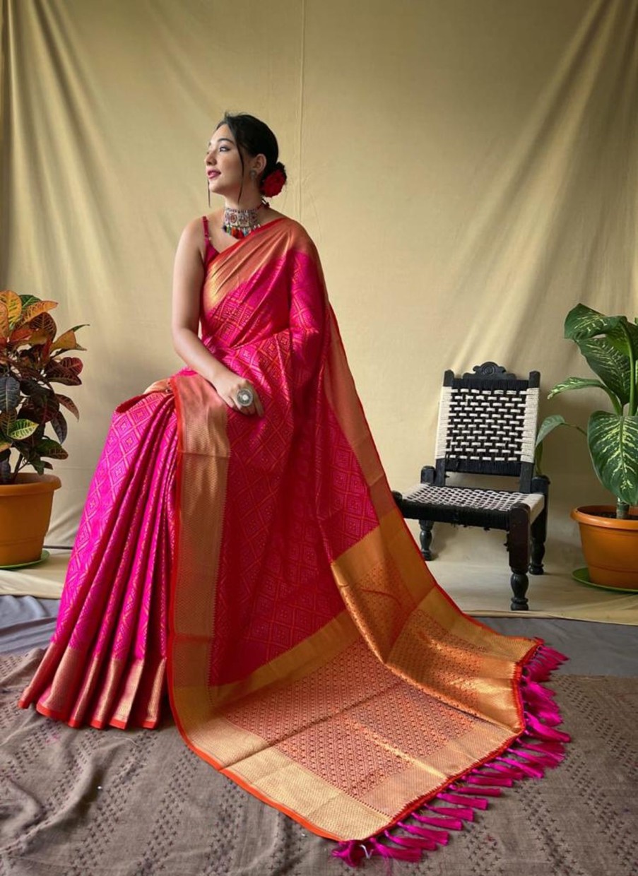 Women Dwija Fashion | Women'S Designer Patola Silk Saree Collection - Dwija Fashion Pink