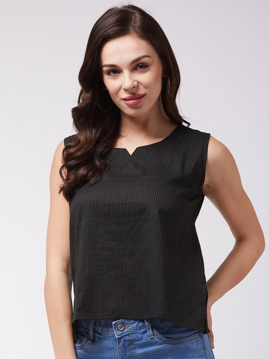 Women InWeave | Women'S Black Kantha Sleeveless Top - Inweave