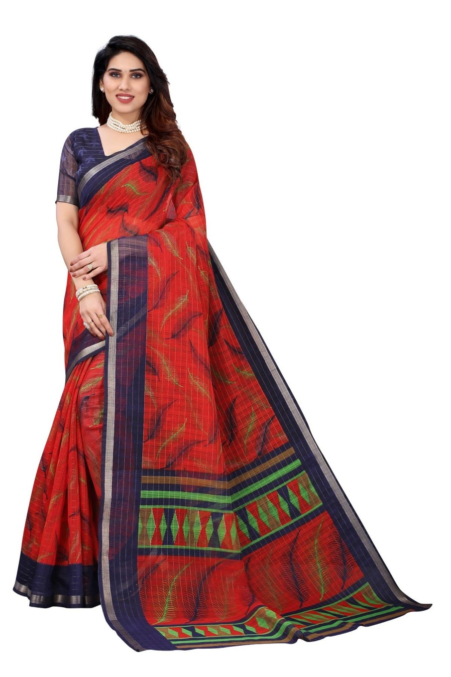 Women Vamika | Women'S Red Linen Jari Border Saree - Vamika