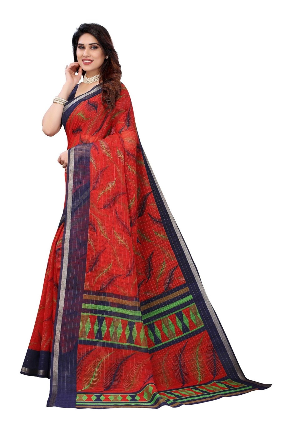 Women Vamika | Women'S Red Linen Jari Border Saree - Vamika