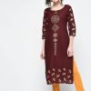 Women CHEERA | Women'S Coffee Hand Block Print Straight Kurta Only - Cheera