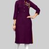 Women Vbuyz | Women'S Embroidered Straight Rayon Purple Kurta Only - Vbuyz