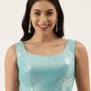 Women Royal Dwells | Women'S Turquoise Sequince Work Net Blouse - Royal Dwells