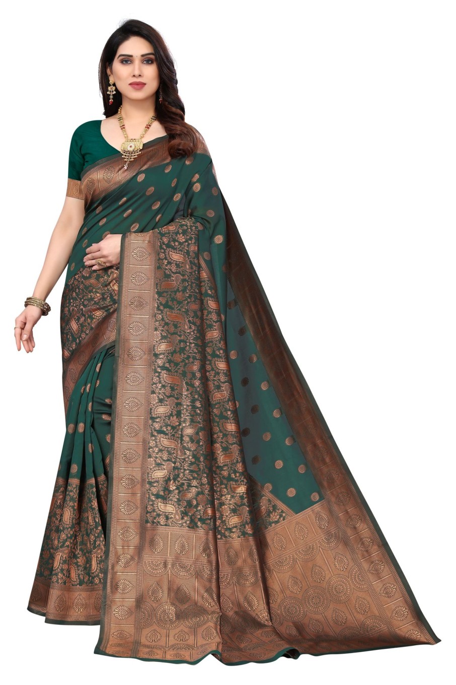 Women Varanga | Women'S Dark Color Banarasi Silk Saree With Blouse - Varanga Green