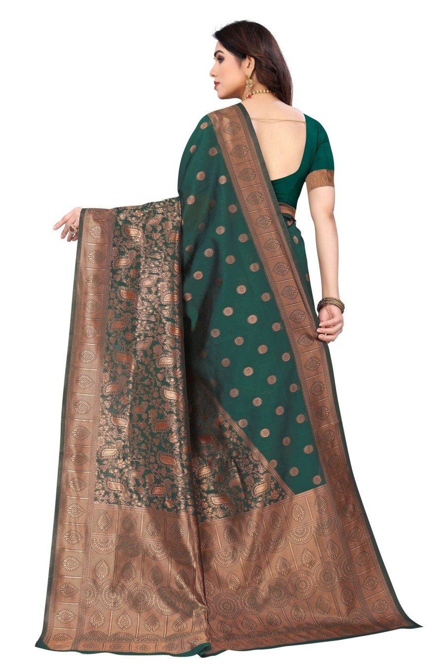 Women Varanga | Women'S Dark Color Banarasi Silk Saree With Blouse - Varanga Green