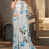 Women Monjolika | Women'S Monjolika Fashion White Color Satin Digital Print Saree - Monjolika