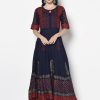 Women Aniyah | Women'S Navy Blue Rayon Block Print Anarkali Kurta - Aniyah