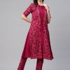 Women Ziyaa | Women'S Dark Pink Jacket Style Crepe Kurta - Ziyaa