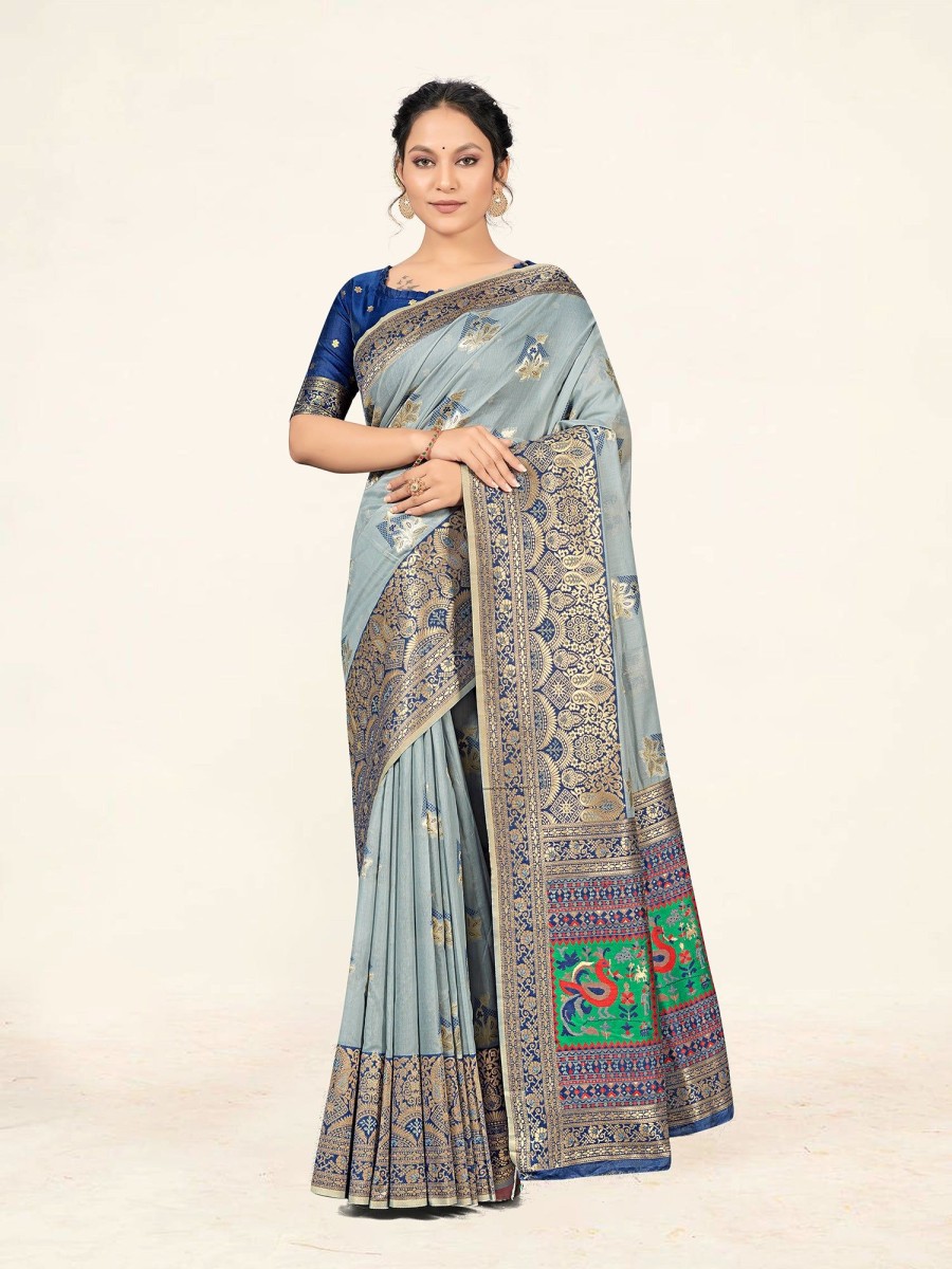 Women Sweet Smile | Women'S Color Stylish Saree With Blouse Set - Sweet Smile Grey