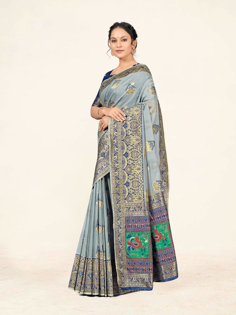 Women Sweet Smile | Women'S Color Stylish Saree With Blouse Set - Sweet Smile Grey