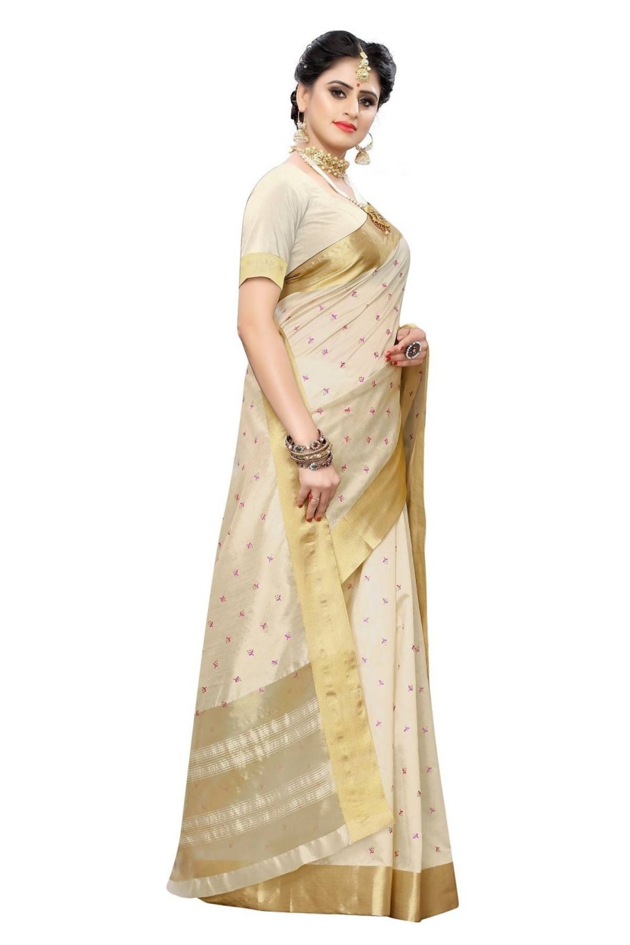 Women Vamika | Women'S Vamika Weaving Cotton Polyester Silk Saree Kerala Tikki - Vamika Cream