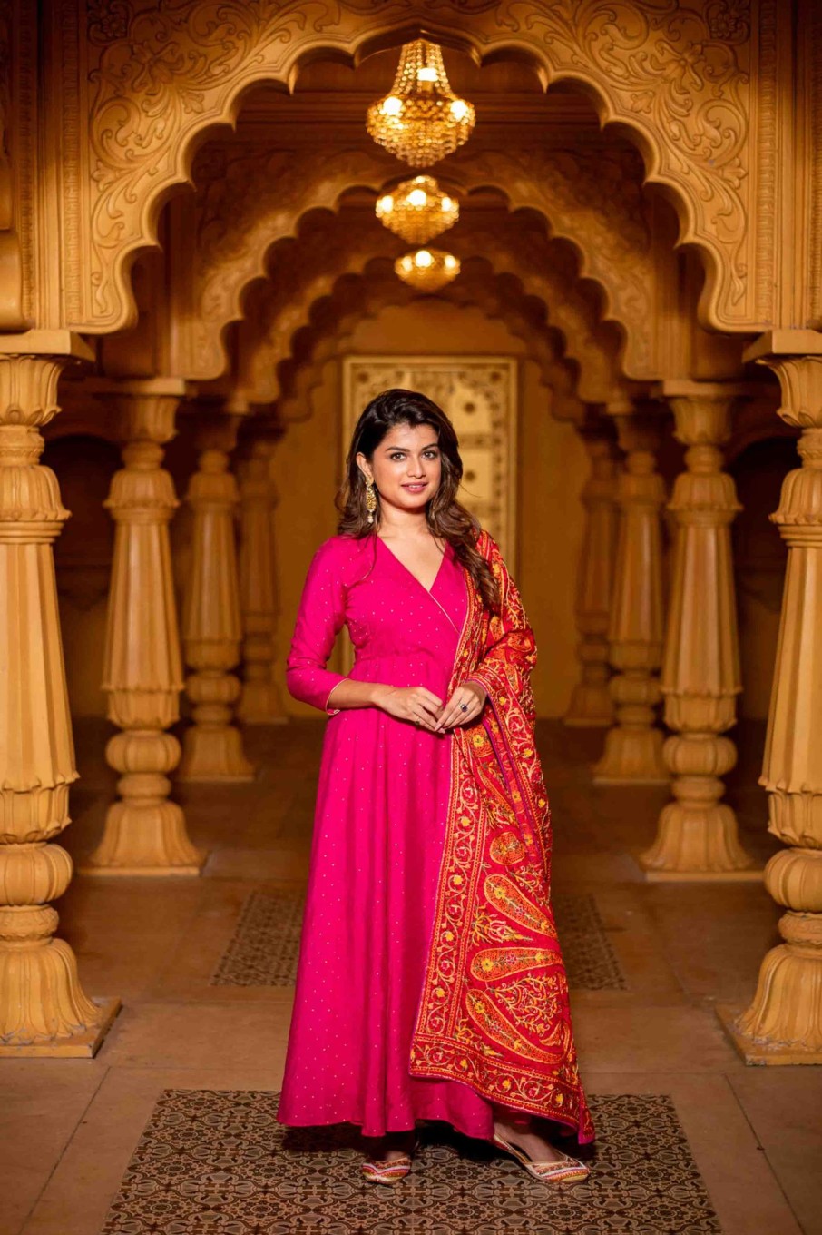 Women Label Shaurya Sanadhya | Women'S Pink Chanderi Overlap Long Anarkali Set - Label Shaurya Sanadhya