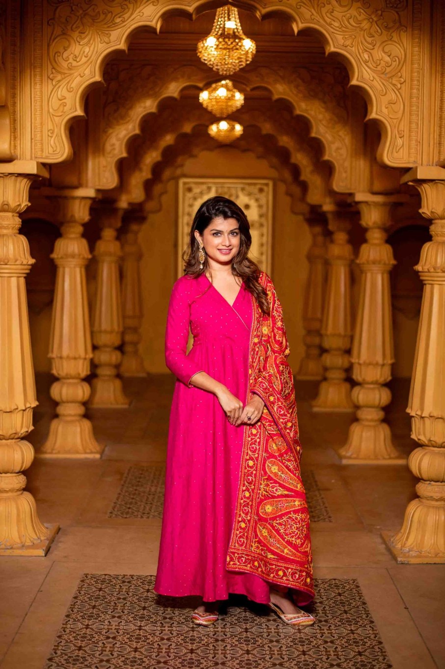 Women Label Shaurya Sanadhya | Women'S Pink Chanderi Overlap Long Anarkali Set - Label Shaurya Sanadhya