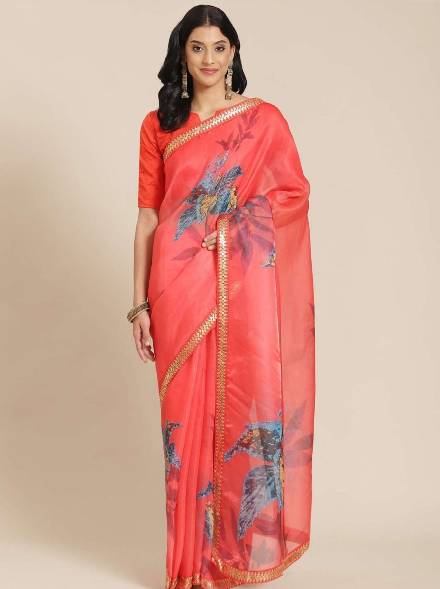 Women Dwija Fashion | Women'S Designer Color Oraganza Saree Collection - Dwija Fashion Red