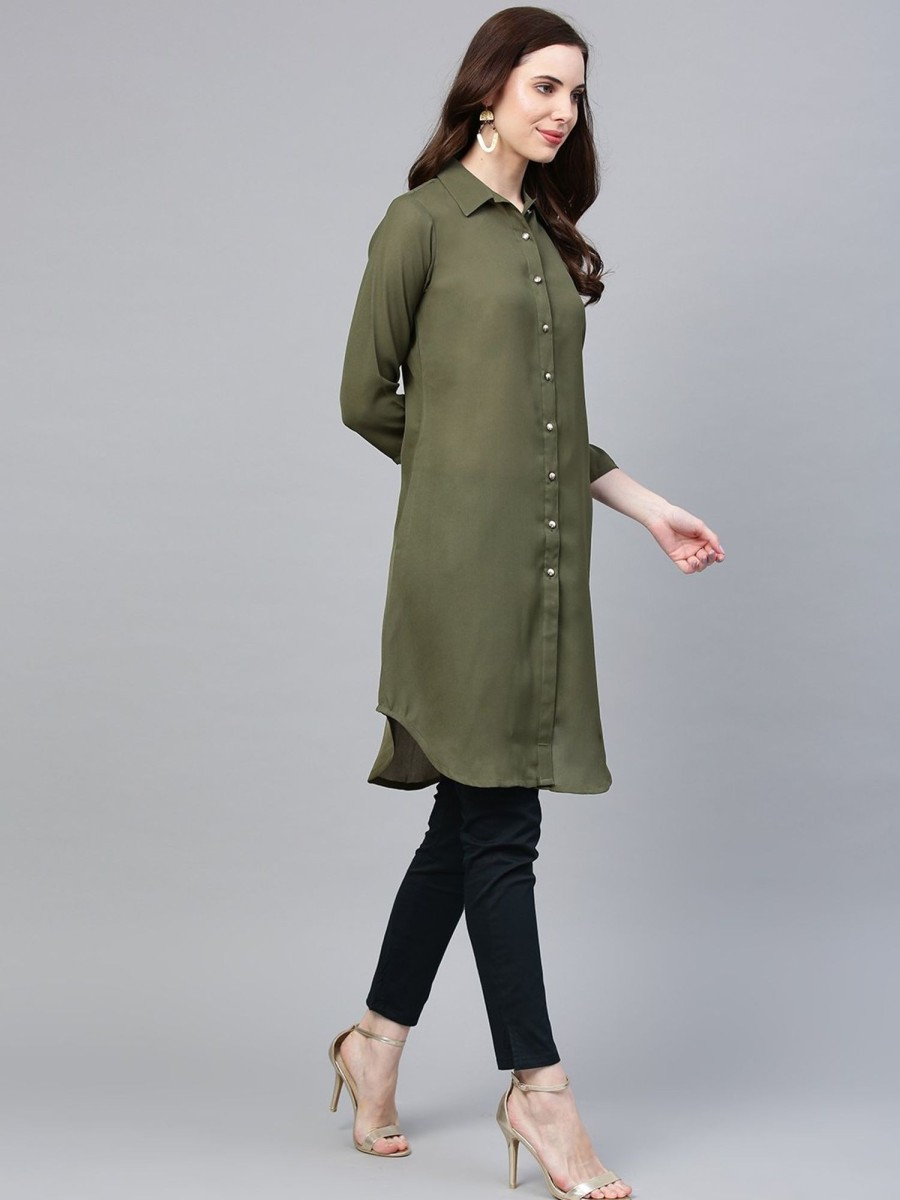 Women Jompers | Women'S Olive Green Solid A Line Kurta - Jompers