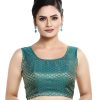 Women Madhu Fashion | Women'S Sleeveless Brocade Readymade Saree Blouse - Madhu Fashion Blue