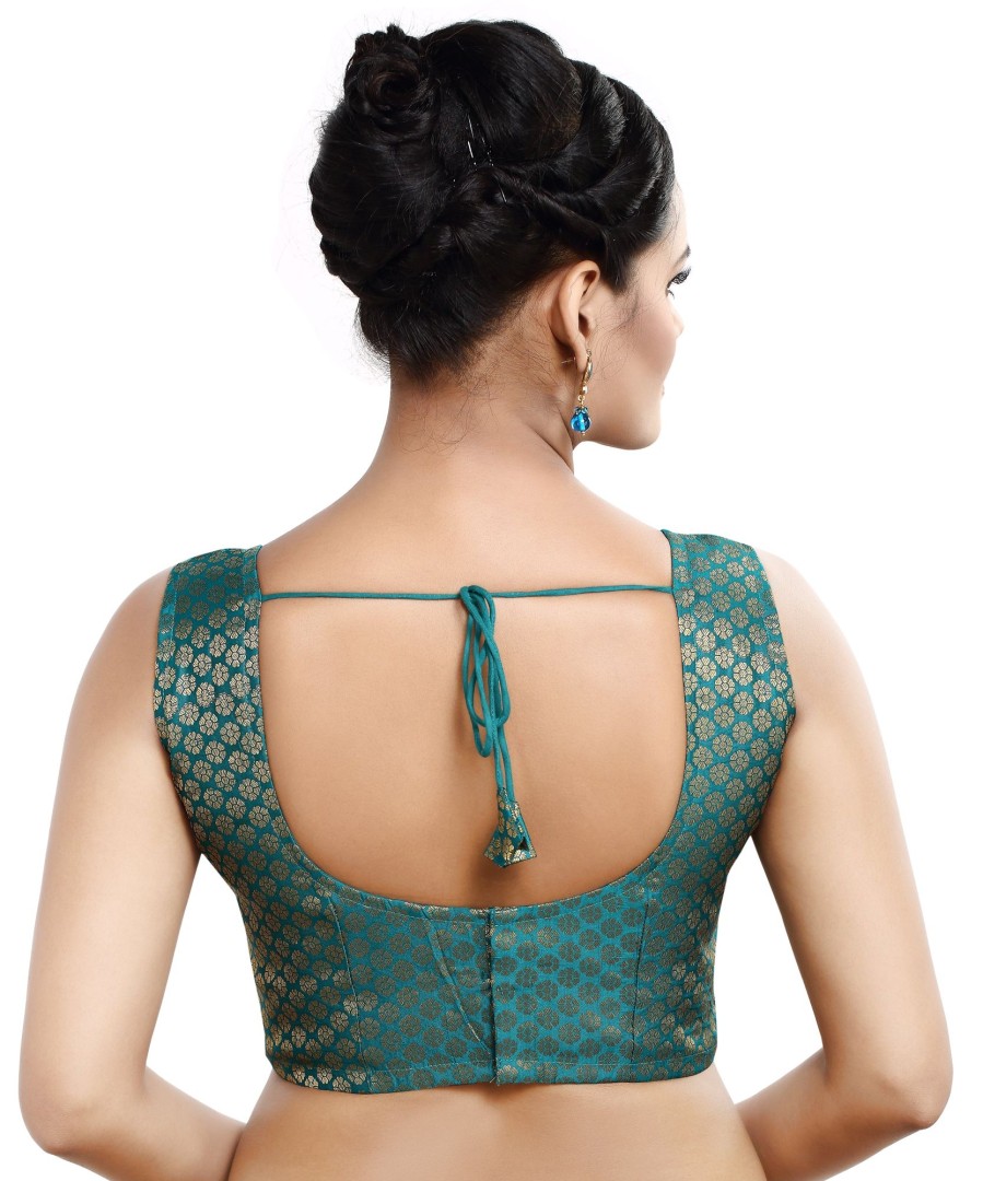 Women Madhu Fashion | Women'S Sleeveless Brocade Readymade Saree Blouse - Madhu Fashion Blue