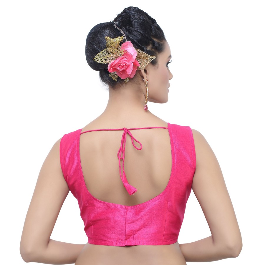 Women Madhu Fashion | Women'S Poly Raw Silk Sleeveless Stitched Saree Blouse - Madhu Fashion Pink