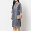 Women Myshka | Women Grey Chanderi Kurta By Myshka (1 Pc Set)