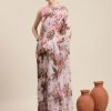 Women Ahalyaa | Women'S Pink Chiffon Digital Print Floral Saree - Ahalyaa