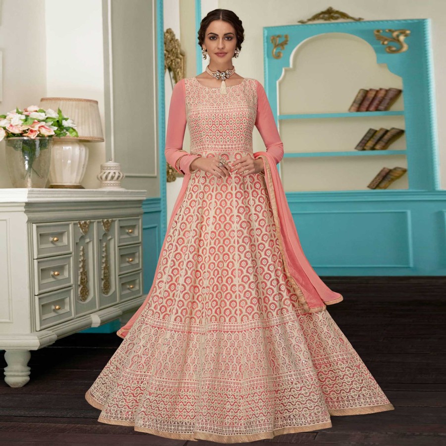 Women Embro Vision | Women'S New Fashion Sequince Embroidered Work Designer Gown (Semi-Stitch) - Embro Vision Pink